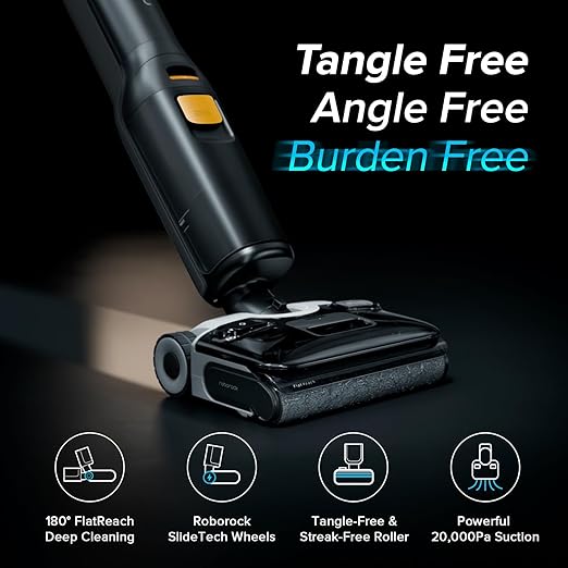 roborock F25 XT Wet Dry Vacuum Cleaner, Cordless Vacuum Mop All in One for Hard Floor, 20000Pa Hardwood Floor Cleaner with Zero Tangle, 194°F Hot Air Flash Drying Electric Mop, 180° Lie Flat, WiFi