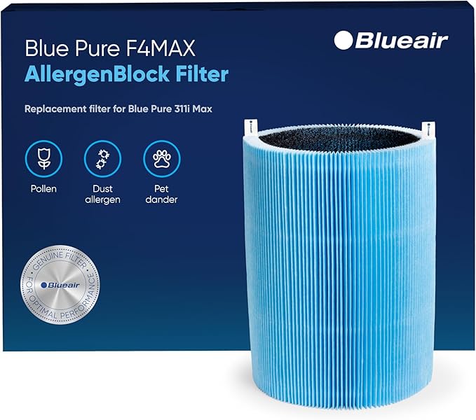 BLUEAIR Blue Pure 411 Max Series AllergenBlock Filter, Genuine Replacement Blueair Filter, Allergies Pollen Dust Pet Dander,411 Max Series Filter Fits Blue Pure 411i Max and Blue 411a Max Air Purifier