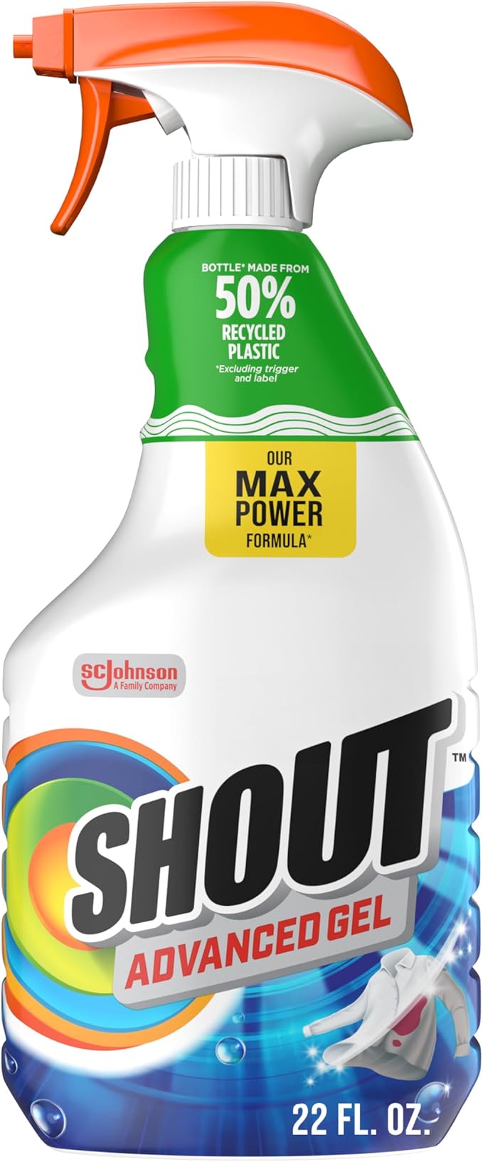 Shout Advanced Laundry Stain Remover Gel for Clothes Laundry, Breaks down stubborn, dried-in, and tough stains, 22oz Spray (Packaging May Vary)