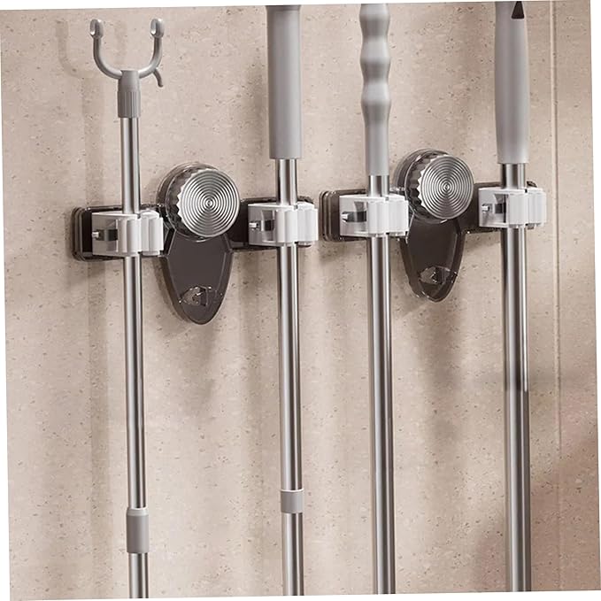 2PCS Suction Cup Broom Holder Wall Mount, No Drill Mop and Broom Organizer with Retractable Towel Rack, Transparent Bathroom Storage, GreyHome Decor