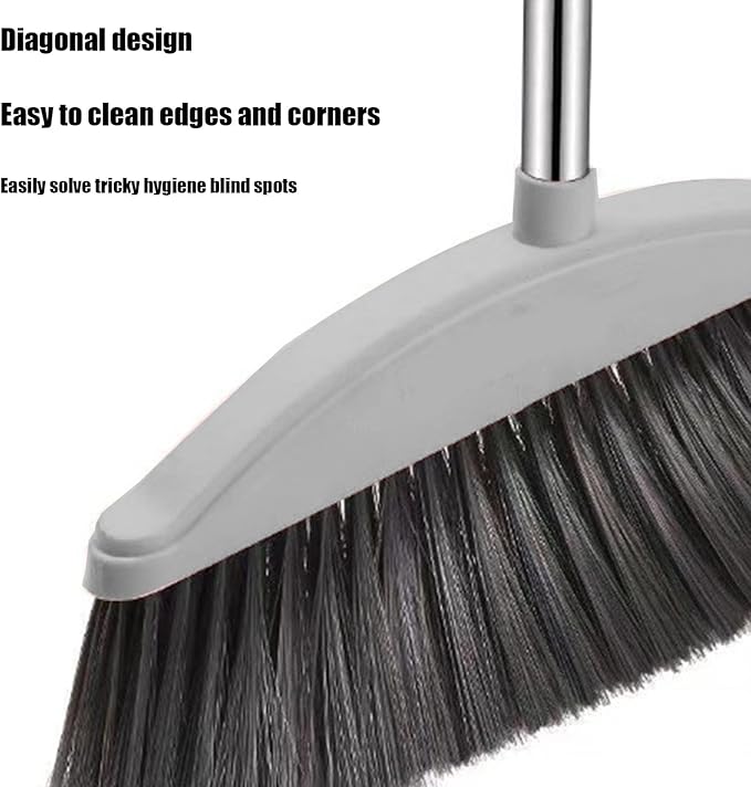 Broom and Dustpan Set for Home Indoor 180 Rotatable Broom with Dustpan Combo Set for Office Home Kitchen Lobby Floor Cleaning Broom Dustpan for Indoor & Outdoor Sweeping (Gray)