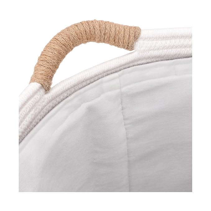 Seville Classics Premium Natural Handwoven Portable Laundry Bin Basket with Carrying Handles, Household Storage for Clothes, Linens, Sheets, Hamper with Liner, White