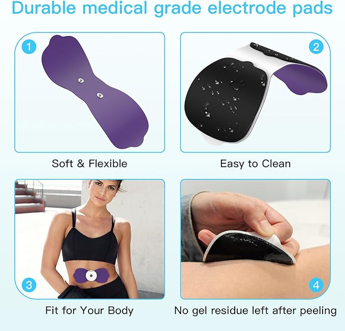 Tens Unit Wireless Electrode Pads, Replacement Electrode Pads with Standard 3.5mm Snap-on Connectors (4PCS/Set) (Purple)