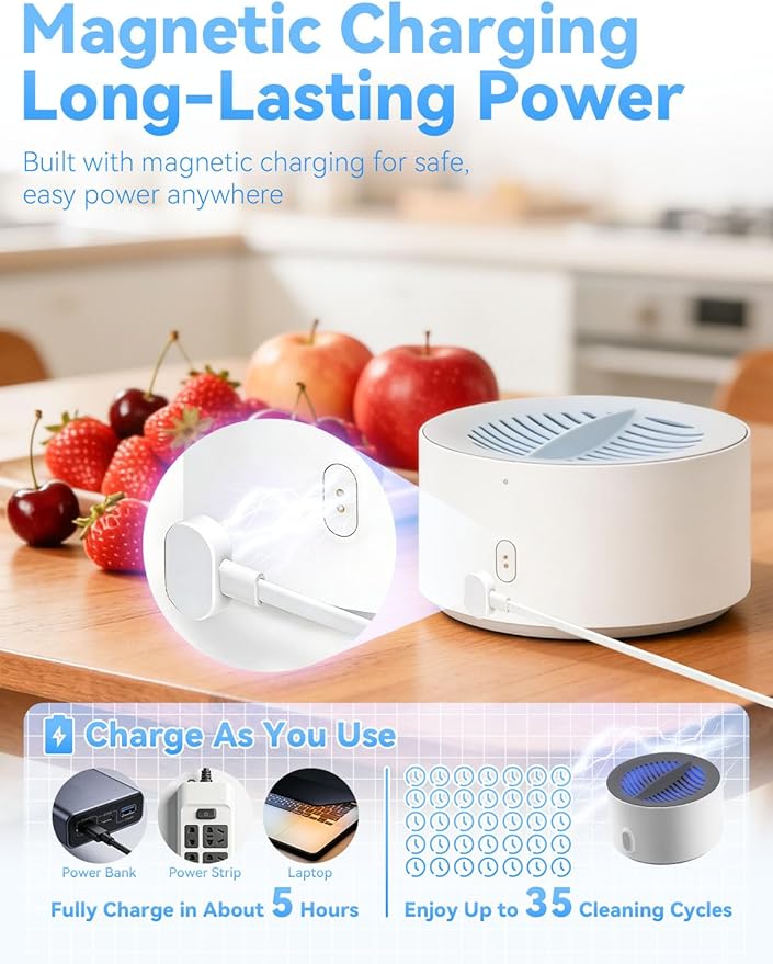 puriproduce Fruit and Vegetable Washing Machine, 3-Minute Clean, Ipx7 Waterproof, Electrolysis Purifier Technology, Magnetic Charging, Portable Food Purifier for Veggies, Fruit, Seafood & Meat (1PCS)