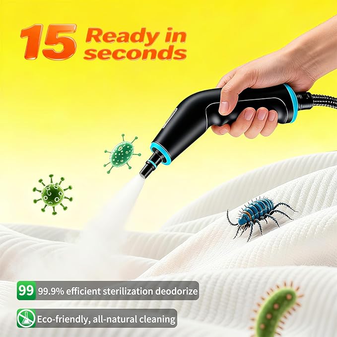High Pressure Steam Cleaner Portable, 42oz Water Tank, 20s Fast Heat, 6 Settings & 4 Bar, Multi-Surface for Kitchen Floor Window Car Toilet, Home Use (Black)