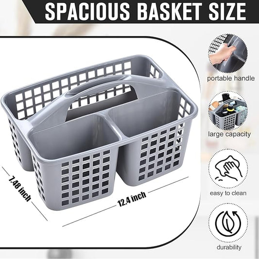 Haundry Plastic Shower Caddy Basket with 3 Compartments, Portable Divided Cleaning Supply Storage Organizer with Handle (Grey)
