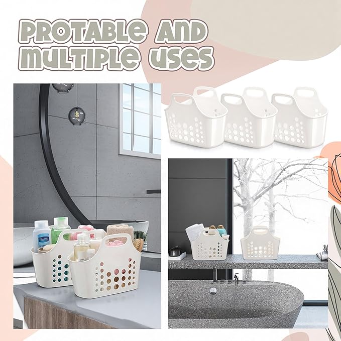 Nuogo 20 Pack Plastic Baskets with Handles Portable Shower Caddy Storage Baskets Reusable Caddy tote Organizer Bin for Bathroom Dorm Communal Showers Kitchen, 10.6" x 6" x 10" (White)