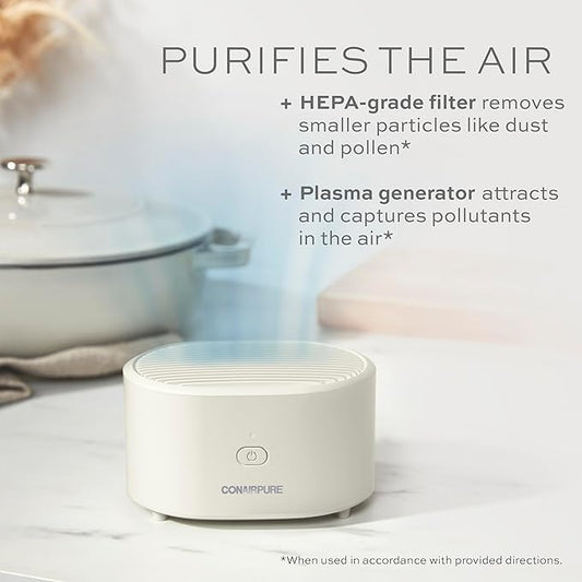 Conair Portable Small Air Purifier, Rechargeable Corded/Cordless, HEPA Air Filter, Allergy Relief, Dust, Pollen, Odor Control, Bedroom, Dorm Room, Small Room