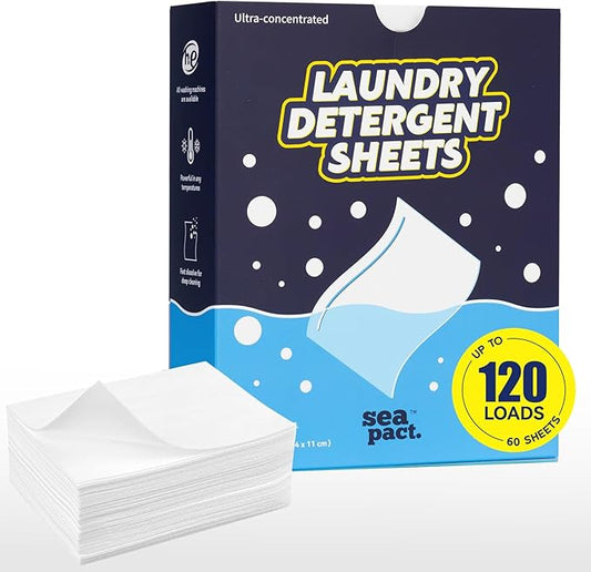 Laundry Detergent Sheets 120 Loads, Fresh Linen Scent, No Plastic No mess, Pre-Measured for Deep Clean Hypoallergenic, Space Saving, easy for Dorm House, Travel essentials, Quick Dissolve, 60 Ct