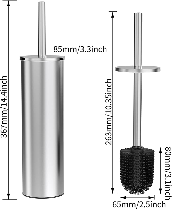 Toilet Brush and Holder Set, 2 Pack Stainless Steel Toilet Bowl Brush with Lid, Rust Proof Toilet Cleaner Brush with Caddy, Durable Bristles, Splash Proof, Ideal for Bathroom (Brushed Nickel)