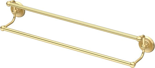 Gatco 5054 Designer II Double Towel Bar, 24 Inch, Brushed Brass/Wall Mounted 24" Double Towel Holder Bar Rack for Bathroom