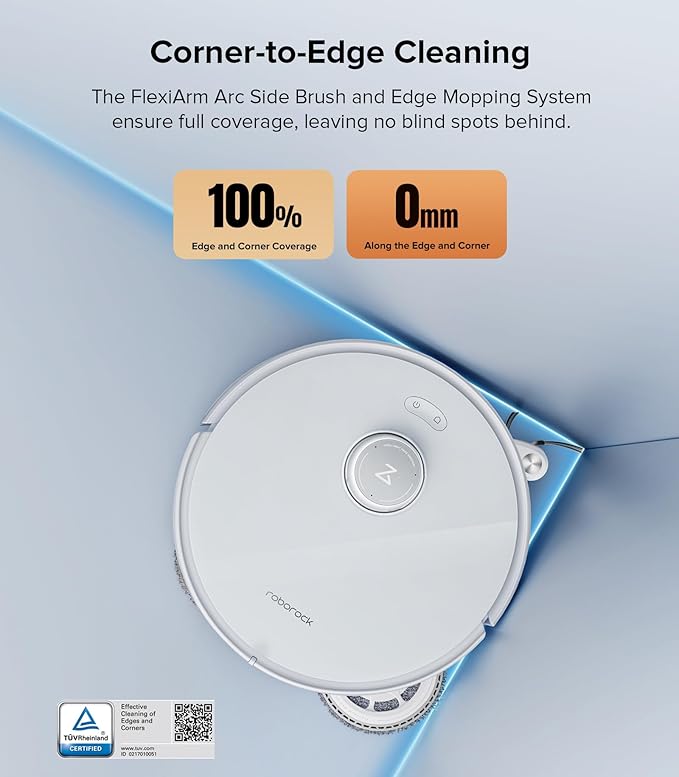 roborock Qrevo Edge Robot Vacuum and Mop, 18,500Pa Suction, Zero-Tangling, AdaptiLift Chassis, Al Obstacle Recognition, Hot Water Mop Washing & Dock Self Cleaning, Corner to Edge Deep Cleaning