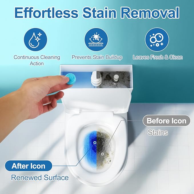 Automatic Toilet Bowl Cleaner Tablets,Blue toilet seat, Descale & Deodorize, Septic-Safe, Continuous Cleaning, Fresh Scent, Drop-In Tank Cleaner effective to use Works with Toilets 50 Pack