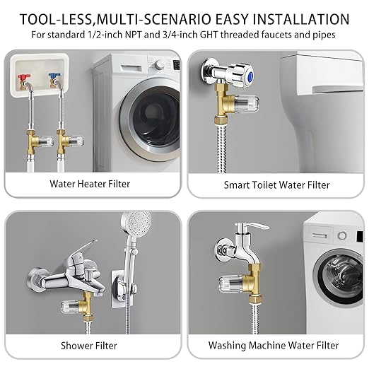 XZ02 Mini 50 Micron Reusable Washing Machine Water Filter, Compact Brass Washer Water Filter, for Washing Machine, Heater, Camping, Garden, Anti Scale Portable Sediment Filter