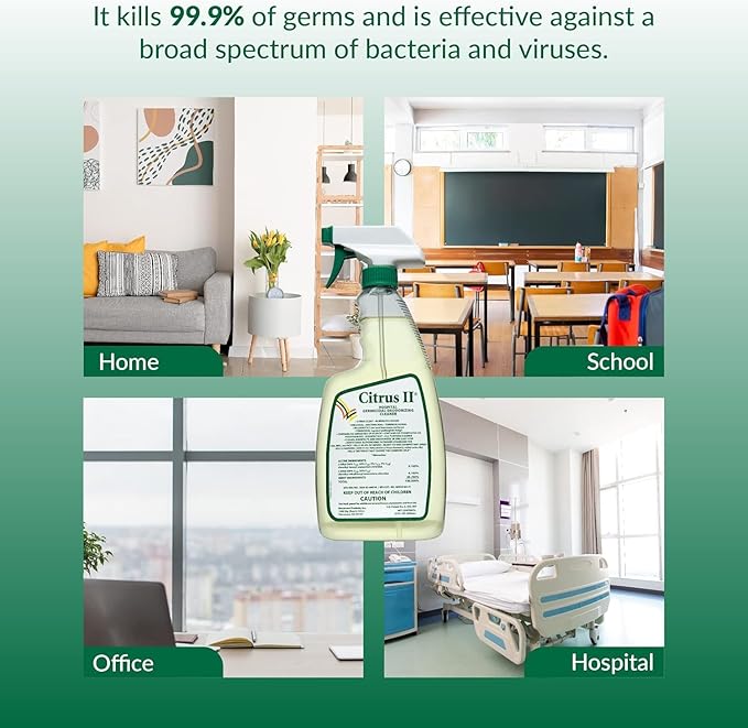 Citrus II Hospital Germicidal Deodorizing Cleaner - Fresh Citrus Scent - Disinfecting Spray- for Home, Hospital and Office Surfaces and Supplies - 22 Fl Oz - Pack of 2