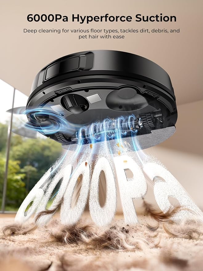 Robot Vacuum and Mop, Upgraded Bagless Robot Vacuum Cleaner with Self-Emptying, 6000Pa Robotic Vacuum with LiDAR Navigation, Smart Mapping, Schedule, App/Alexa Control for Carpet/Pet Hair, Q20 Ultra