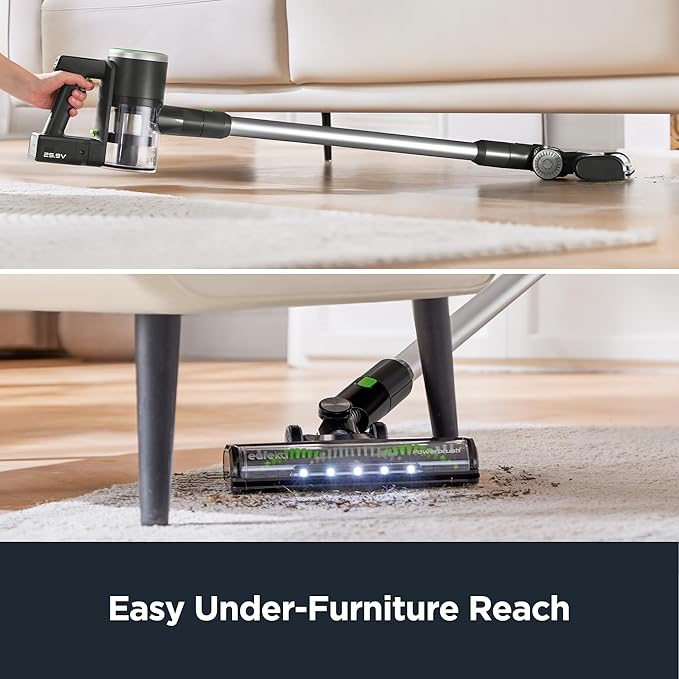 Eureka Lightweight Cordless Stick Vacuum Cleaner Convenient for Hard Floors, Rechargeable Handheld Vacuum Cleaner Portable with Powerful Motor Efficient Suction, RapidClean Ultra NEC370GR, Moss Green