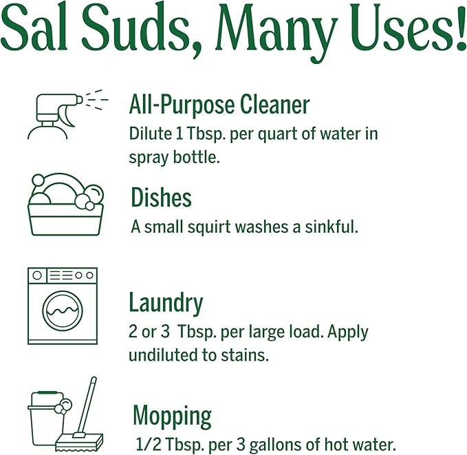 Dr. Bronner's - Sal Suds Biodegradable Cleaner (32oz, 2-Pack) – Concentrated All Purpose Cleaning Solution & Mop Soap, For Floors, Laundry & Dishes – Powerful Formula Made with Plant-Based Surfactants