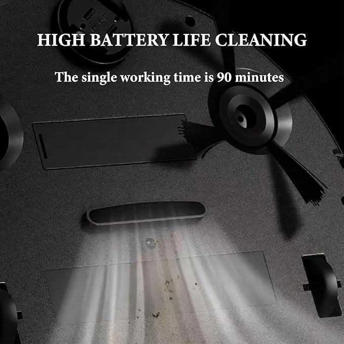 Robot Vacuum Suction Ultra-Strong Suction, One-Touch Start, Slim Design, Rechargeable, Ideal for Hardwood Floors,Pet Hair Specialist Robot Vacuum with Tangle-Free Brushroll (Black)