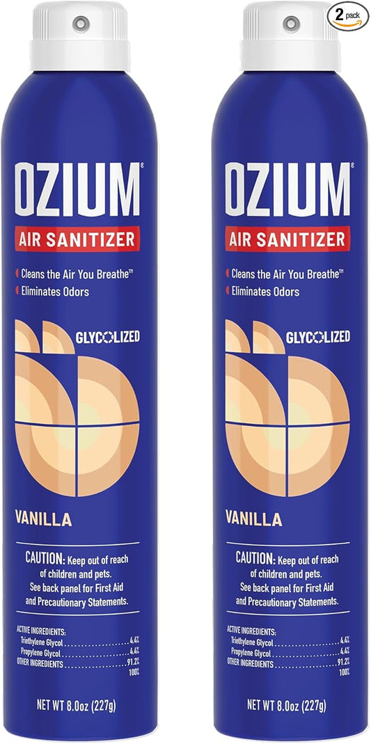Ozium 8 Oz. Air Sanitizer & Odor Eliminator for Homes, Cars, Offices and More, Vanilla Scent, Pack of 2