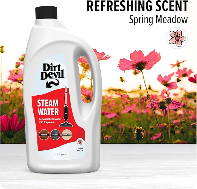 Dirt Devil Steam Mop, Cleaner For Sealed Hard Floors, WD20000, Black + 32 oz Steam Water, For Sealed Hard Surfaces, Demineralized Scented Water, AD31401