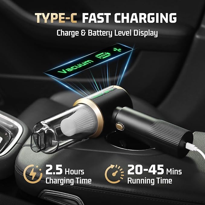 Car Handheld Vacuum Cordless: Car Vacuum Cleaner with 16000Pa Ultra-Strong Suction, Brushless Motor & HEPA Filter - Lightweight Design for Driver and Office Worker - Off Black