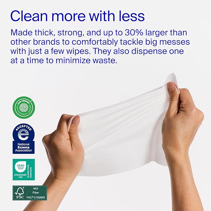 Coterie Baby Wipes for Sensitive Skin, Plant-Based and Plastic-Free Fibers, 99% Water, Hypoallergenic, pH Balanced, Unscented, Clean and Gentle Baby Essentials, 12 Pack, 672 Count