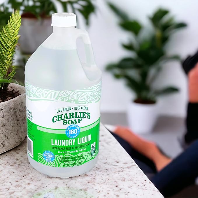 Charlie’s Soap – Fragrance-Free Laundry Liquid detergent – 160 Loads (128 oz, 1 Pack)