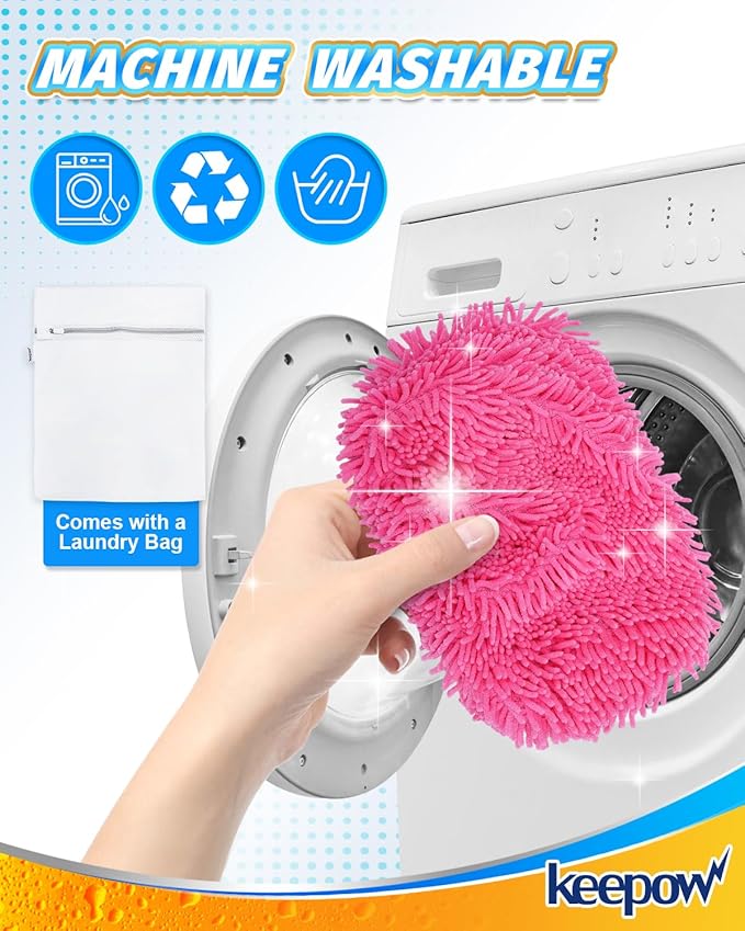 KEEPOW Pink Reusable Dry Sweeping Cloths Microfiber Wet Mop Pads Compatible with Swiffer Sweeper Mop Replacement Sweeping Mopping pad Refills for Hardwood Surface Floor Cleaning (6PCS)