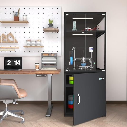 400L 3D Printer Cabinet with Filament Storage, Built-in Dehumidifier & Ventilation System – Humidity Control for Filaments，Odor-Free Workspace, and LED Showcase(400LBlack)