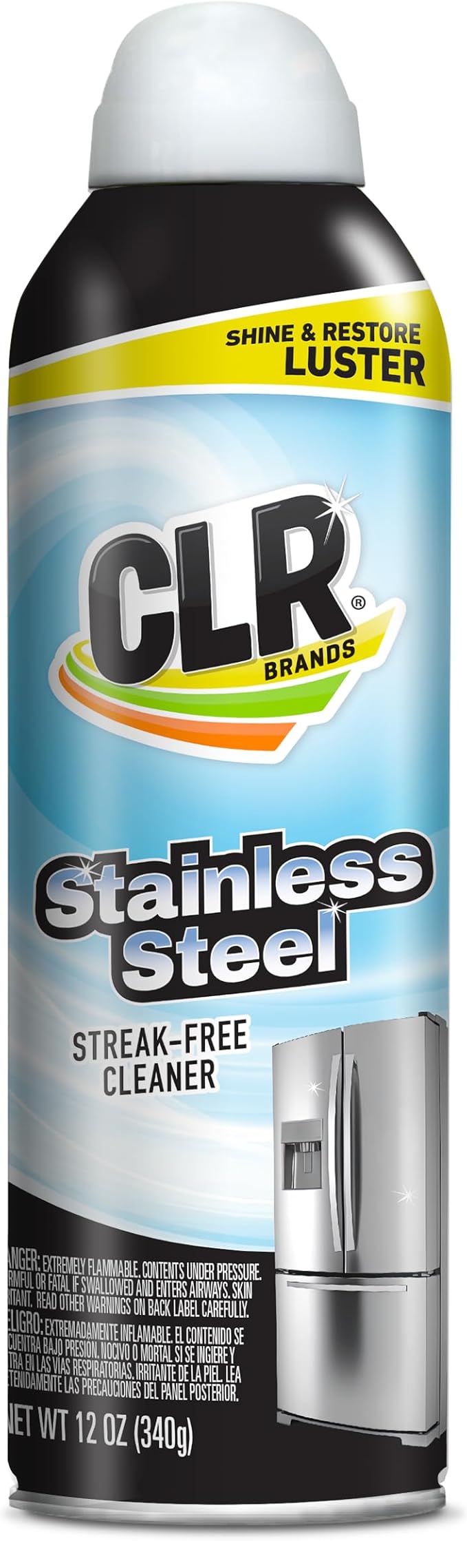 CLR Brands® Spot Free Stainless Steel Cleaner - Removes Water Marks, Fingerprints and Residue from Refrigerators, Dishwashers, Ovens and More, Streak Free Shine - 12 Oz Spray Can (Pack of 1)