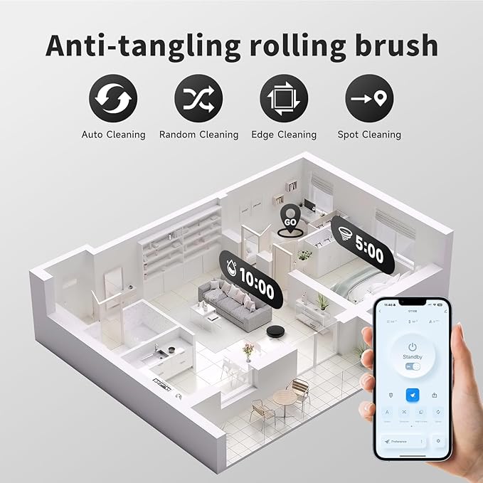 Livvi Robot Vacuum and Mop Combo - 3500pa 2 in 1 Robot Vacuum with WiFi/App/Voice, 120 min Runtime, Super Thin, Quiet, Self-Charging, for Hard Floors (G100)