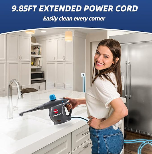 Handheld Steam Cleaner, Pressurized Multi-Surface Steam Shot with 13 Accessories, Safety Lock, Steamer for Cleaning Floor, Upholstery, Grout, Windows, Couch and Car, Grey