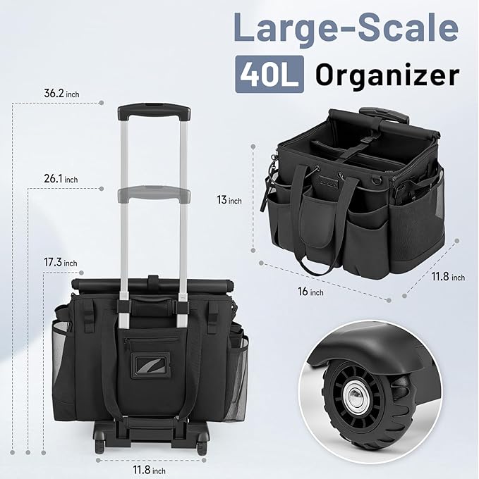Large Cleaning Caddy for Cleaning Supplies Organizer, Rolling Cleaning Caddy Bags with Wheels for Housekeepers, Cleaning Carts on Wheels for Home Car Office Picnic