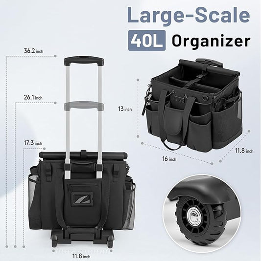 Large Cleaning Caddy for Cleaning Supplies Organizer, Rolling Cleaning Caddy Bags with Wheels for Housekeepers, Cleaning Carts on Wheels for Home Car Office Picnic