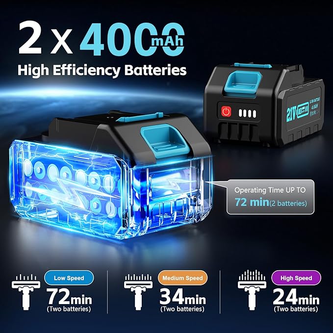 Cordless Vacuum Cleaner with 2 * 4000mAh Batteries, 700W 60Kpa Vacuum Cleaners for Home, 6 in 1 Cordless Stick Vacuum Clearner, Brushless Motor with Led Display for Hard Floors Carpet Pet Hair