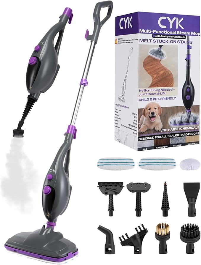 CYK Steam Mops for Floor Cleaning, 12 in 1 Handheld Steam Cleaner for Home, Floor Steamer for Hardwood Floors and Tile (Purple-grey)