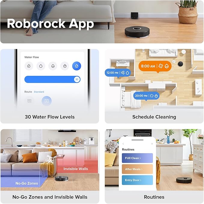 roborock Q7 Max Robot Vacuum and Mop, 30-Level Adjustable Water Flow, 4200Pa Suction, PreciSense LiDAR Navigation, No-Go Zone, No-Mop Zone, 3D Mapping, App & Voice Control, Ideal for Pet Hair