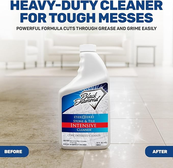 Black Diamond Stoneworks Stone & Tile Intensive Cleaner – Professional Deep Cleaner for Marble, Limestone, Travertine, Granite, Slate, Ceramic & Porcelain Tile – Acid-Free Concentrate (1-Qt.)