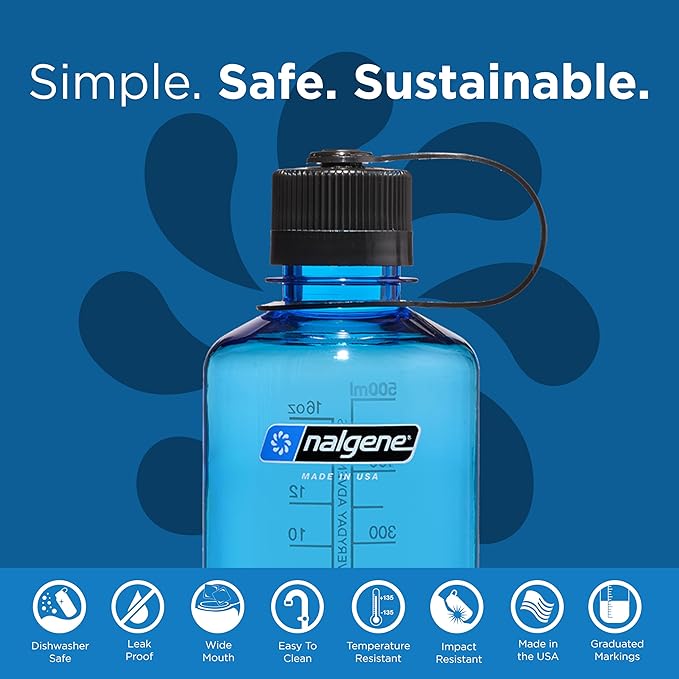 Nalgene Sustain Tritan BPA-Free Water Bottle Made with Material Derived from 50% Plastic Waste (Using ISCC Certified Mass Balance), 16 OZ, Narrow Mouth, Slate Blue