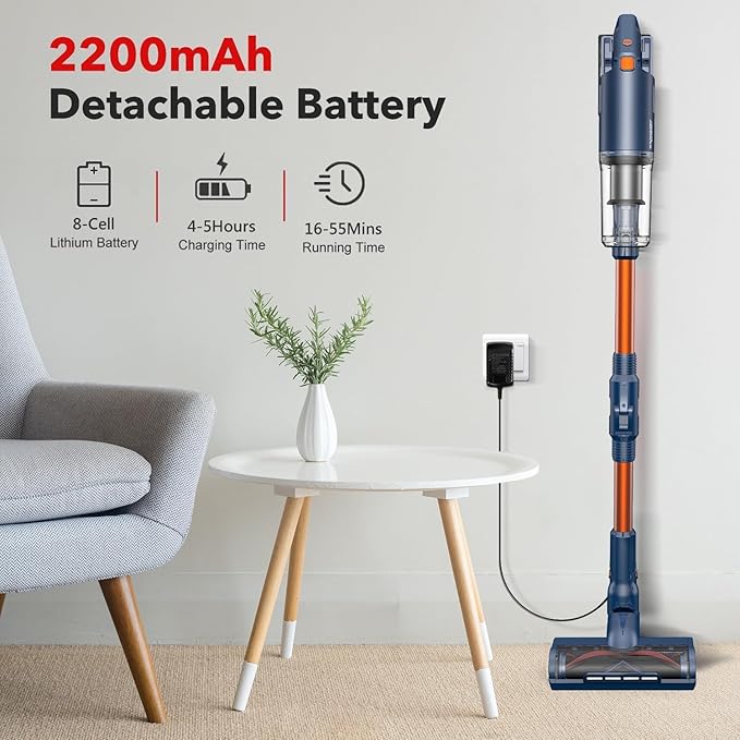 whall Cordless Vacuum Cleaner, Upgraded Strong Suction Brushless Motor Cordless Stick Vacuum Cleaner, Lightweight Handheld Vacuum for Home Pet Hair Carpet Hard Floor, up to 55mins Runtime,Blue