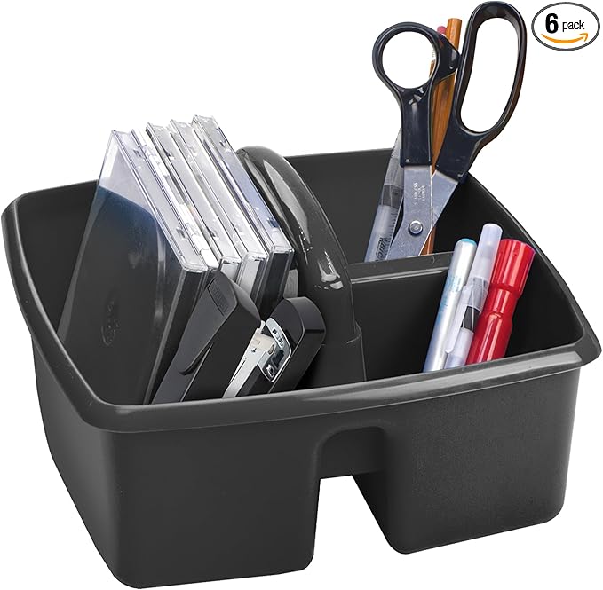 Storex 3-Compartment Small Cleaning Caddy – Multipurpose Supply Organizer with Handle, Black, 6-Pack (00972A06C)