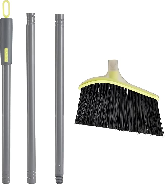 Casabella Wayclean Wide Angle Broom with Densely Packed Bristles, Gray