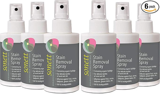 Sonett Organic Stain Removers Spray for clothes effective against fruit, Cocoa, Ballpoint, Grease stains for delicate textiles of Wool and Silk (6 Count)