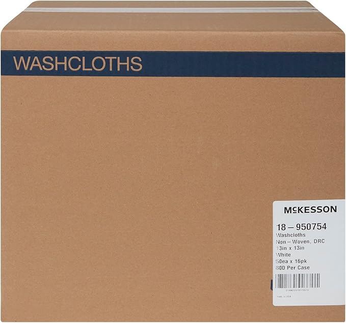 McKesson Disposable Washcloths, Soft, Absorbent and Strong, 13 in x 13 in, 50 Count, 16 Packs, 800 Total