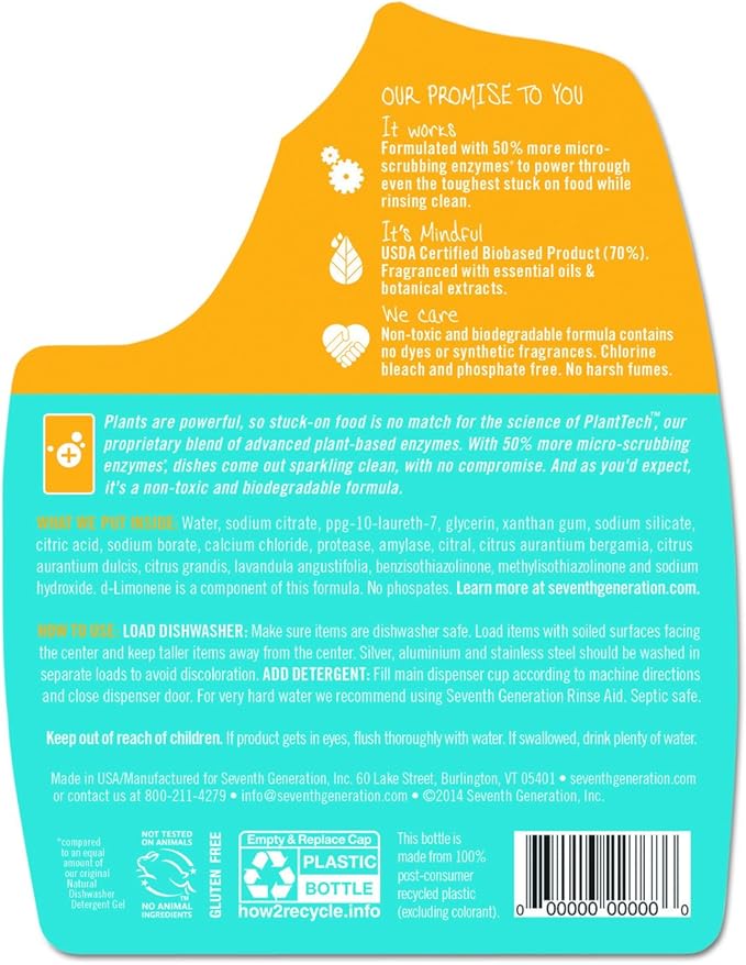 Seventh Generation Ultra Power Plus Auto Dish Gel, Fresh Citrus Scent, 65 Ounce