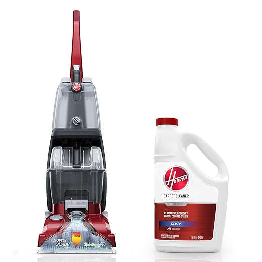 Hoover PowerScrub Deluxe Carpet Cleaner Machine, Upright Shampooer, FH50150NC + Hoover Oxy Deep Cleaning Carpet Shampoo, 116 oz Formula, AH31936