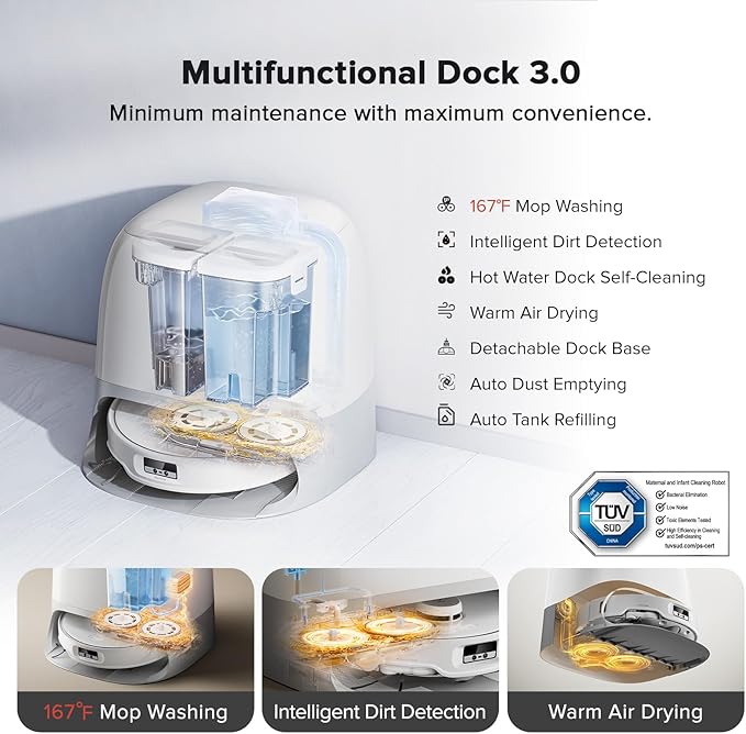 roborock Qrevo Curv Robot Vacuum and Mop, 18,500Pa Suction, Zero-Tangling, AdaptiLift Chassis, FlexiArm Technology, Hot Water Mop Washing & Dock Self Cleaning, Al Obstacle Recognition