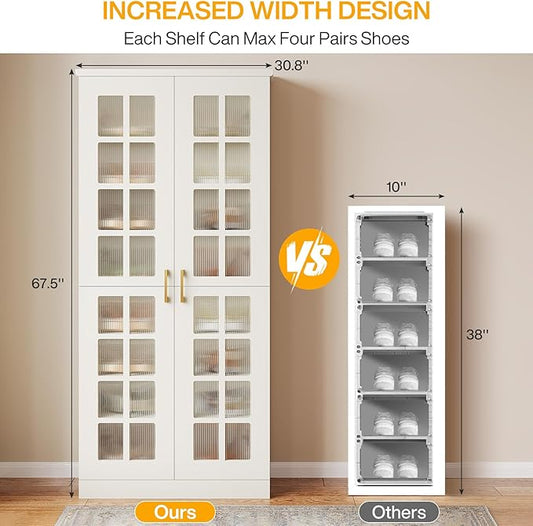Tribesigns Tall Shoe Cabinet with Doors, 8-Tier Shoe Storage with Adjustable Shelves, Modern Shoe Organizer Shoe Rack Cabinet for Entryway, Hallway, Closet, Living Room, White