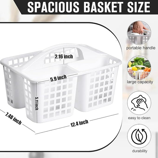 Haundry 3 Compartments Plastic Shower Caddy Basket, Portable Divided Cleaning Supply Storage Organizer with Handle (White)
